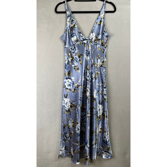 Jones New York Dresses & Skirts - Jones New York Blue Floral‎ Romantic Satin Soft Girl Spring Dress Midi V-Neck M